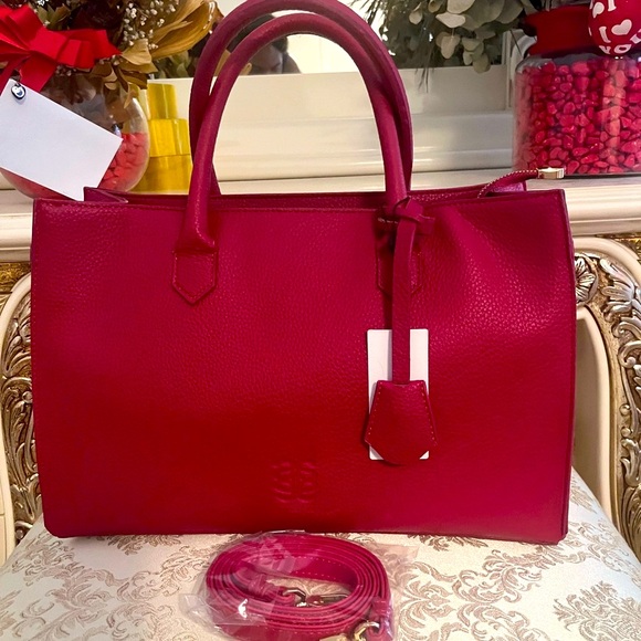 Red Structured Leather adL design Satchel .